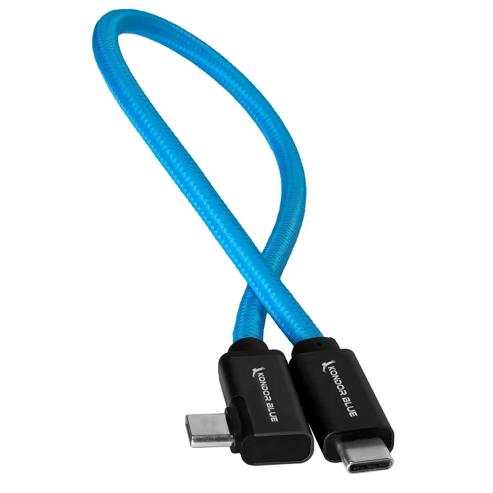 Kondor Blue Right Angle 12in USB-C Braided Cable for 8K Data and Power Delivery