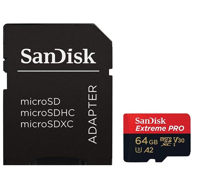SanDisk EXTREME PRO MICROSDXC 64GB СЪС SD ADAPTER, A2, C10, V30, UHS-I, U3