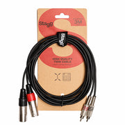 Кабел Stagg STC3CMXM Аудио кабел 2 XLR(мъжки) към 2 RCA(чинч) - 3m.