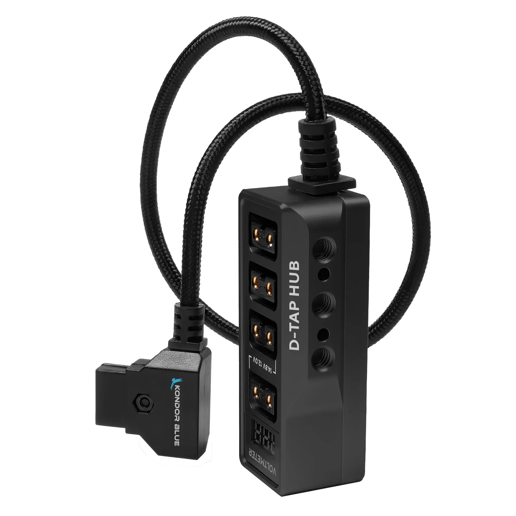 Kondor Blue 12V метален D-Tap разклонител с волтметър 4-пътен сплитер (1/4 резба)