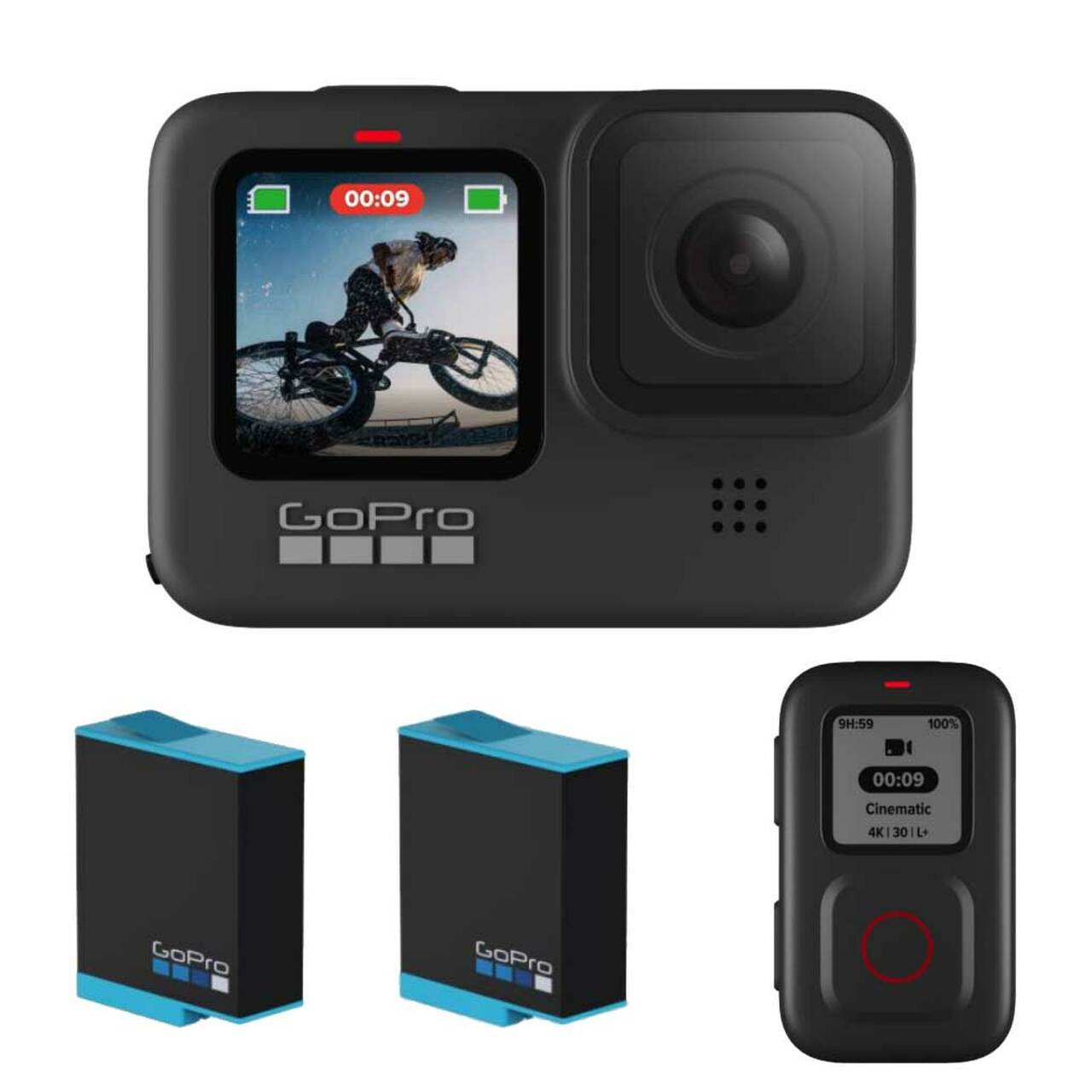Action camera GoPro HERO9 Black with spare battery and remote