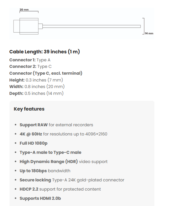 HDMI кабел ZILR 4K 60p Hyper-Thin High-Speed Mini-HDMI към Full HDMI Cable with Ethernet - 1m