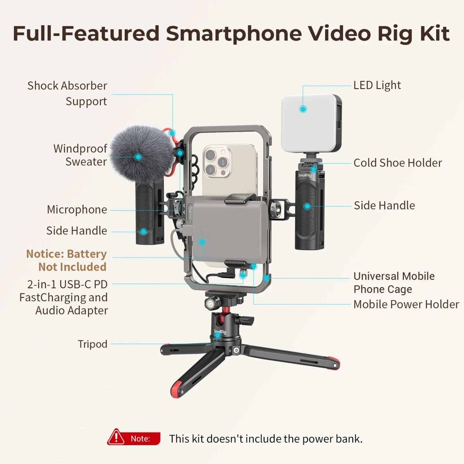 SmallRig All-in-One Video Kit For Smartphone Creators with Audio and Lighting System 3384D