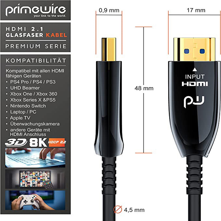 30 метра Оптичен кабел CSL - HDMI  2.1 Fibre Optic - 8K 120Hz - 4k 240Hz