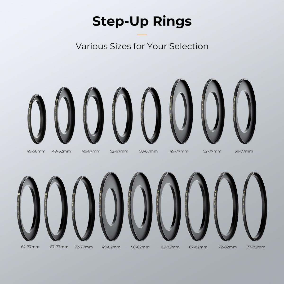 K&F 49-82mm Step Up месингов адаптер за филтър