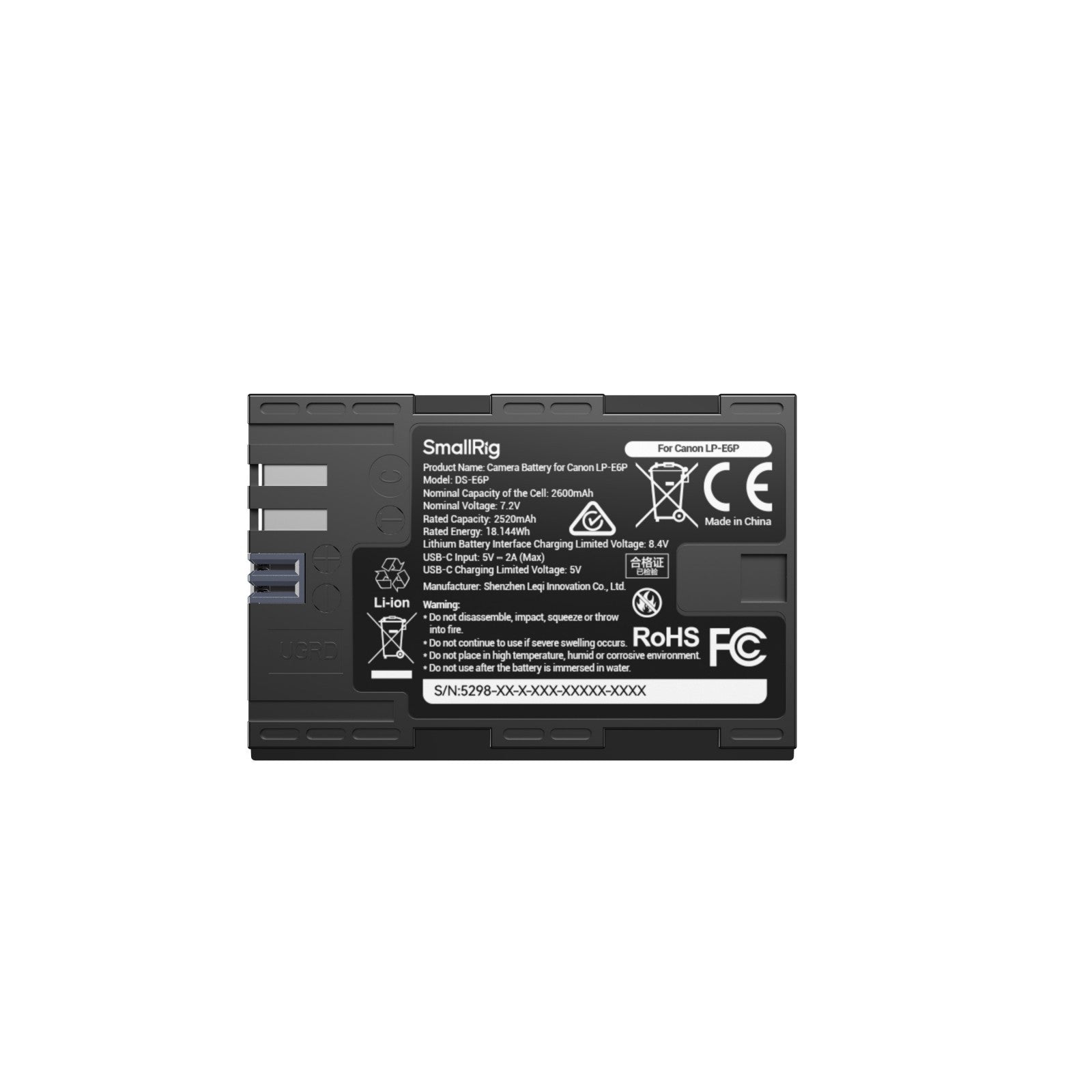 SmallRig USB-C Батерия за камера с дисплей Canon LP-E6P 5298