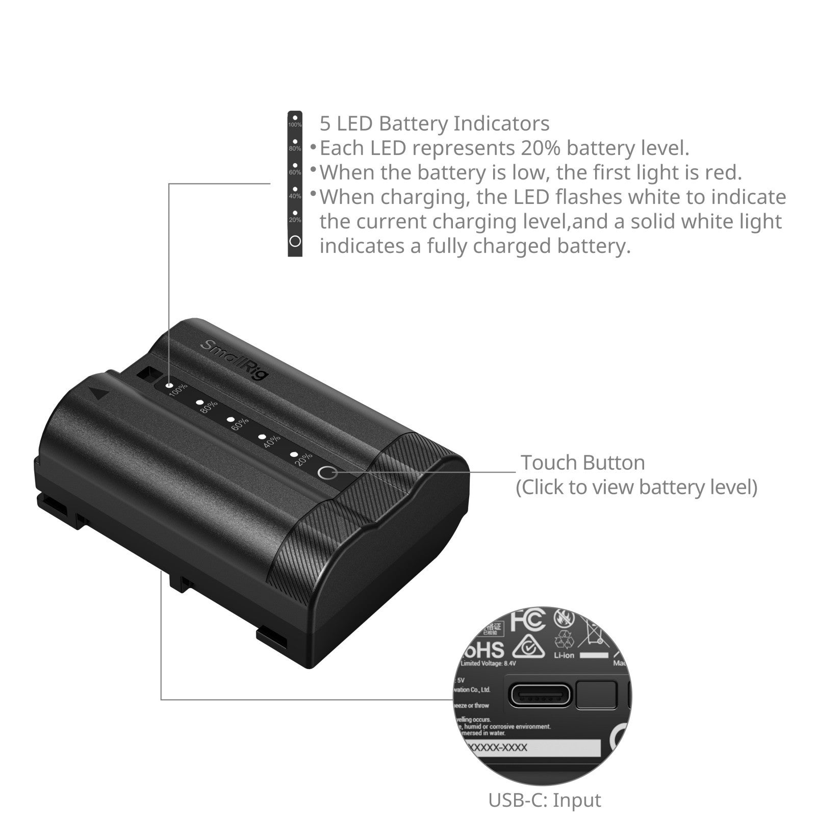 SmallRig USB-C Батерия за камера с дисплей Nikon EN-EL15c 5299