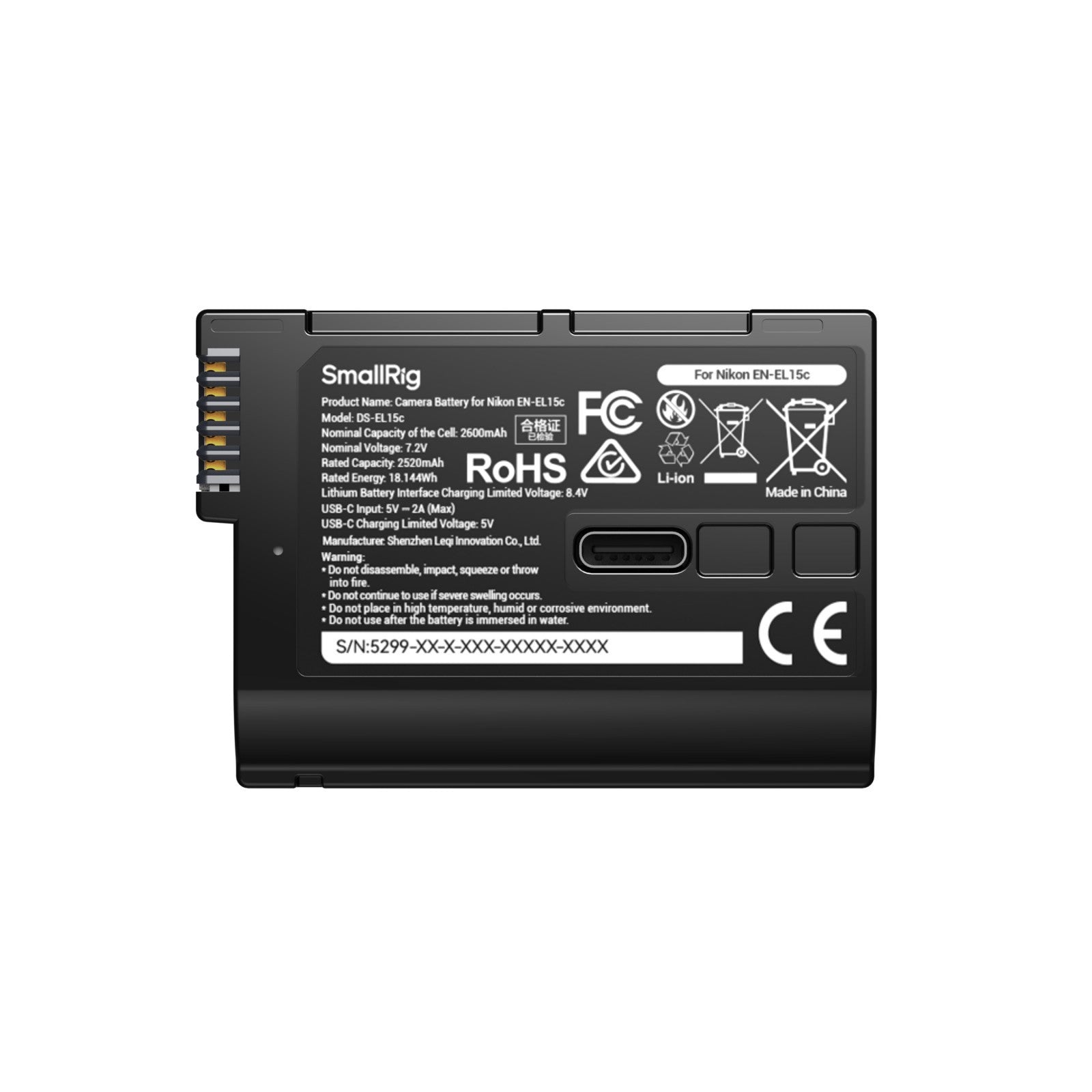 SmallRig USB-C Батерия за камера с дисплей Nikon EN-EL15c 5299