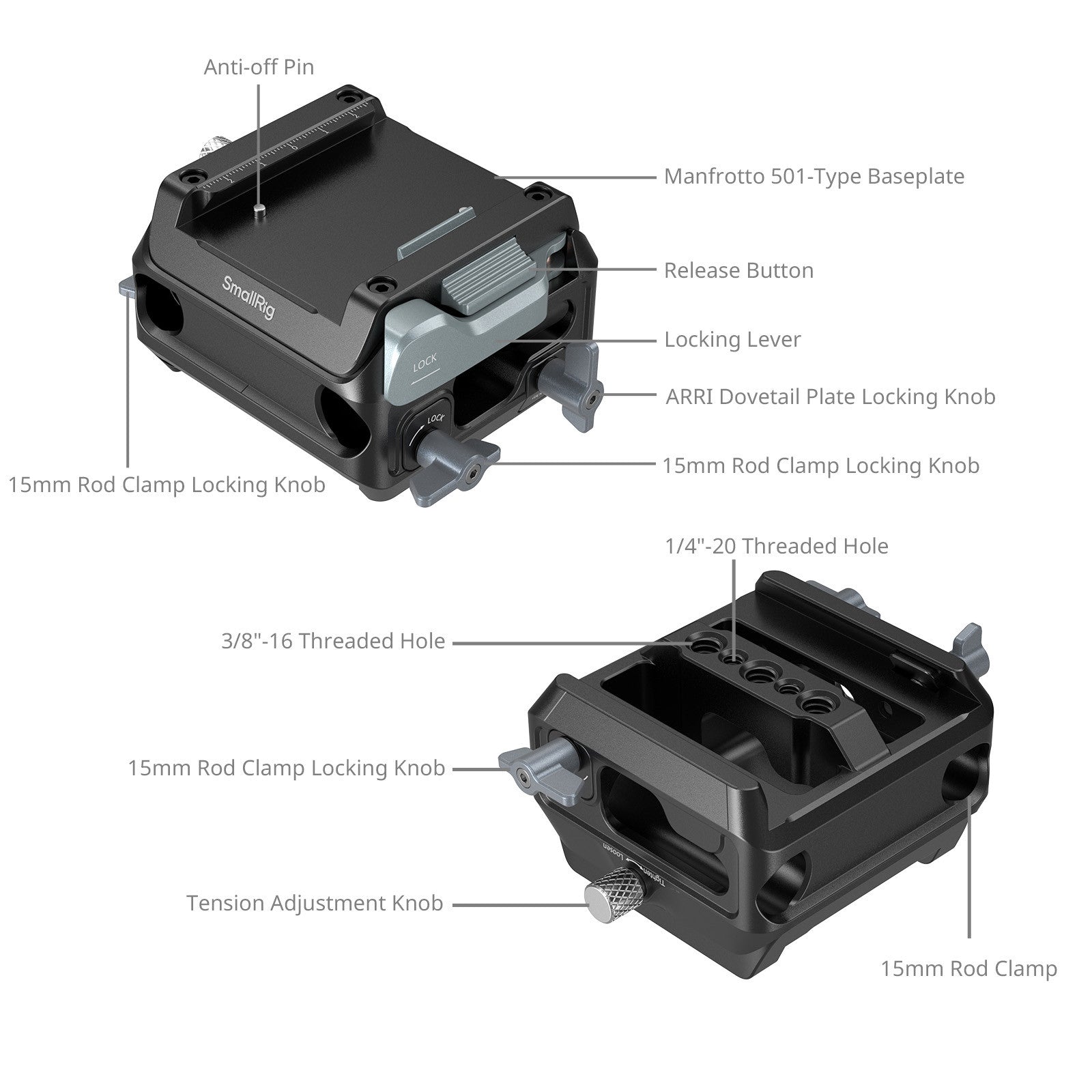 Комплект монтажна пластина SmallRig за Manfrotto с двойна скоба за тръби 15 мм 5366