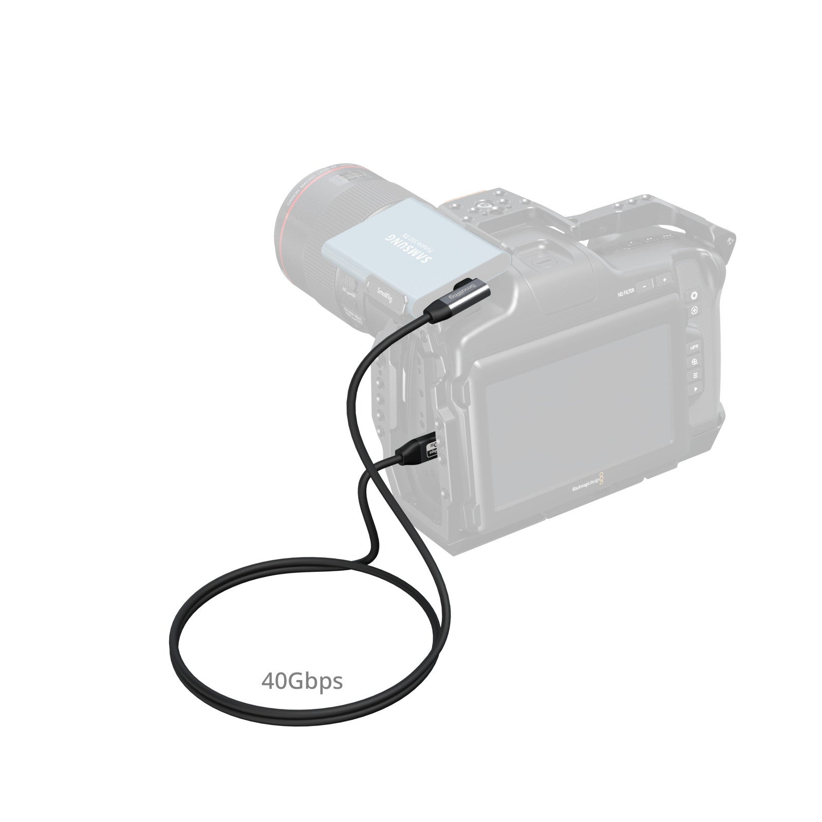 Кабел за данни SmallRig USB-C (от прав към ъглови, 100 см) (40 Gbps + 240 W + 8K) 5732