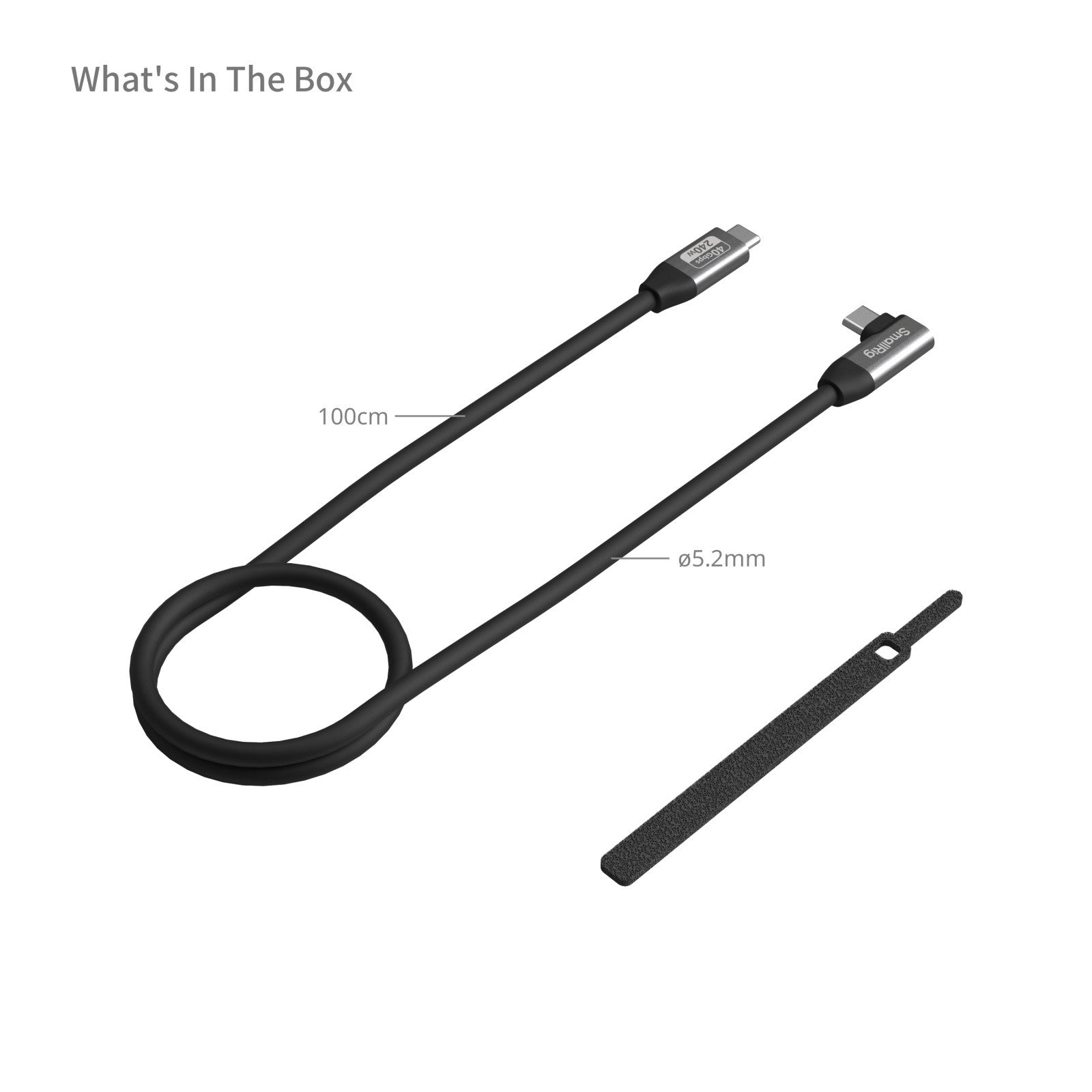 Кабел за данни SmallRig USB-C (от прав към ъглови, 100 см) (40 Gbps + 240 W + 8K) 5732