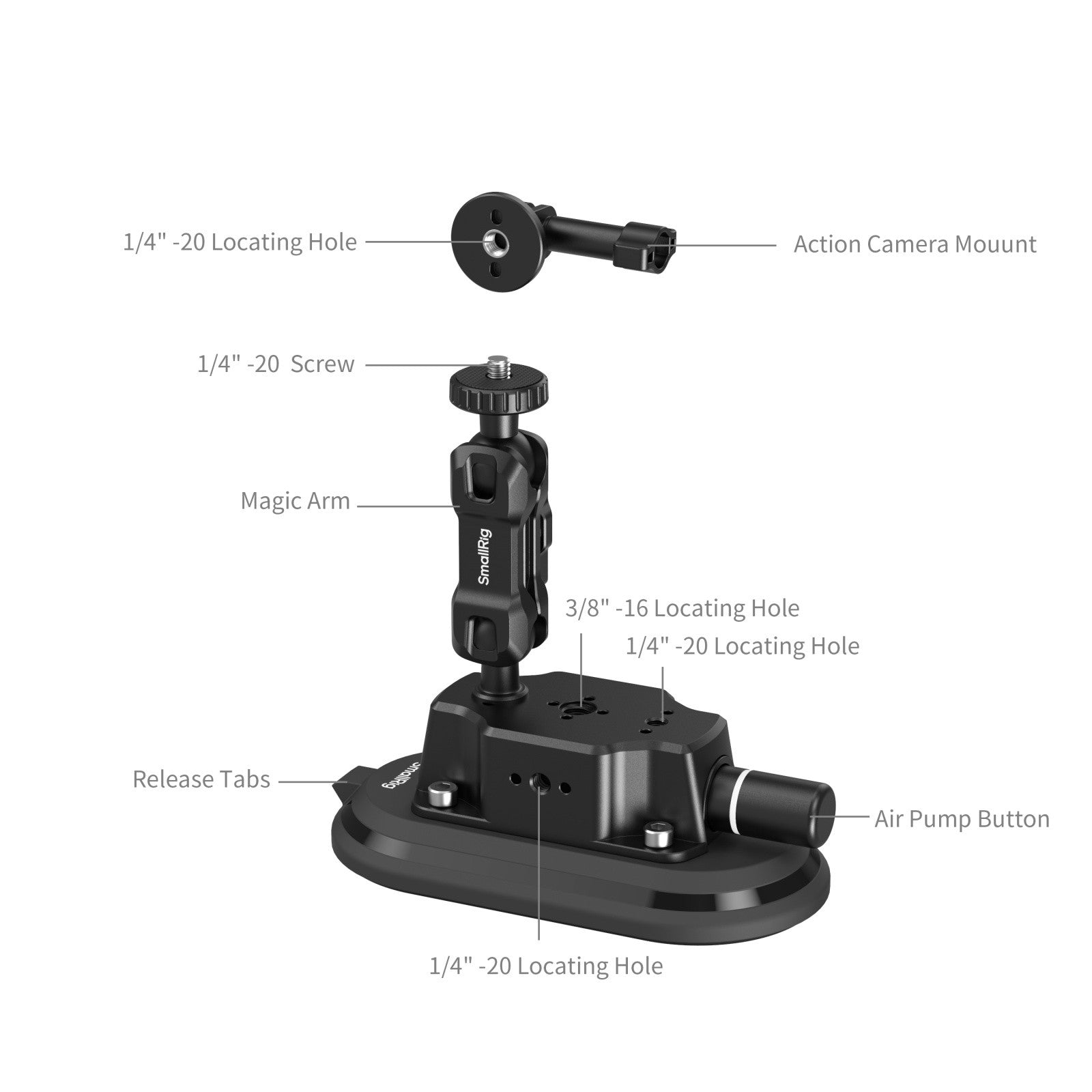 SmallRig 3 x 6 инча вакуумен захват за екшън камери към коли 5842