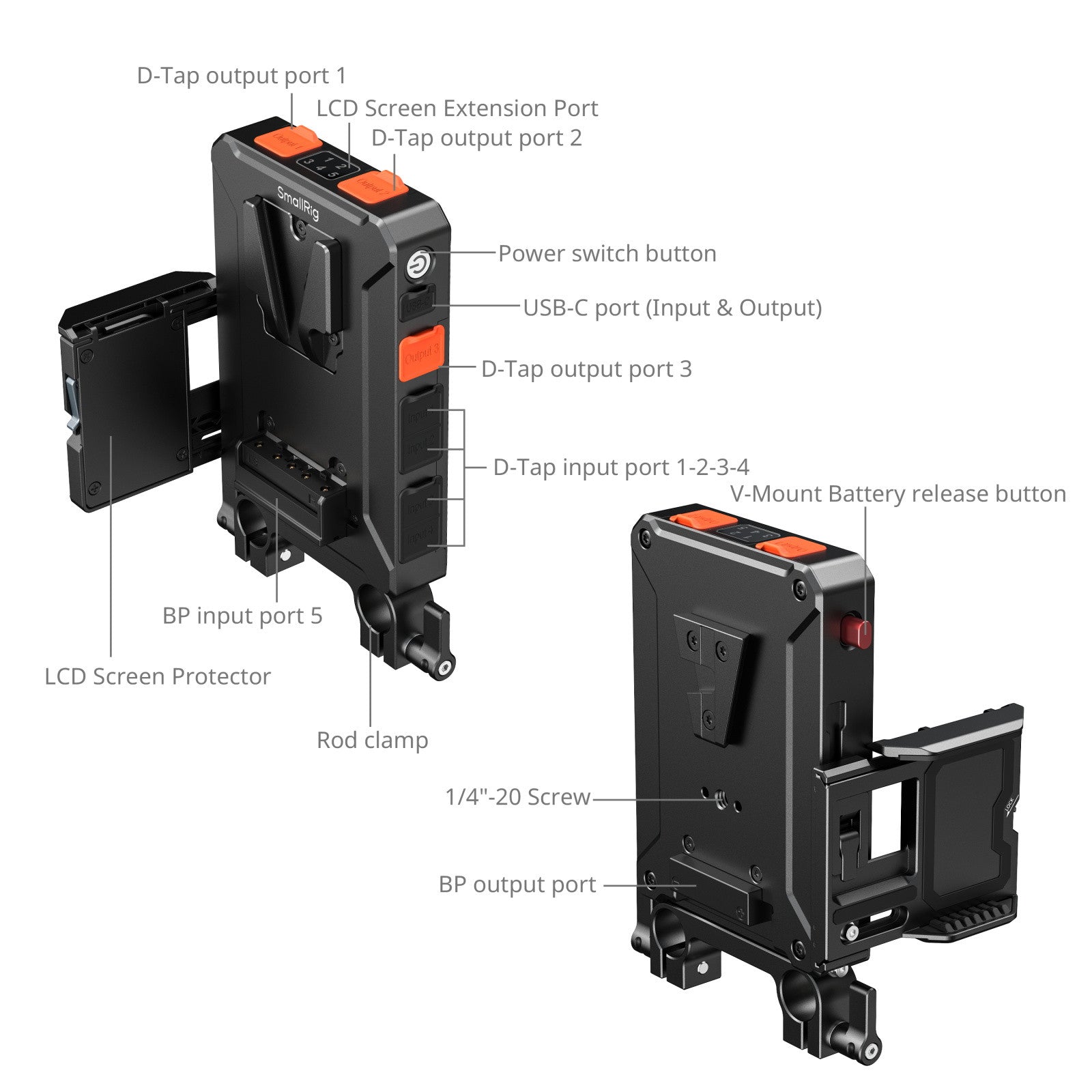 SmallRig Интелигентна Power Management V-Mount Плоча с клампа за 15мм тръби 5881