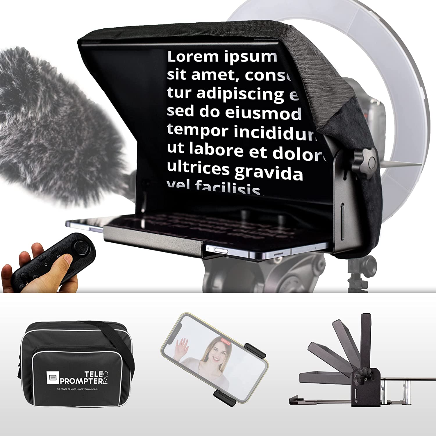 Телепромптер TeleprompterPAD iLight PRO 11 инча черен v15 + дистанционно+ чанта - кит