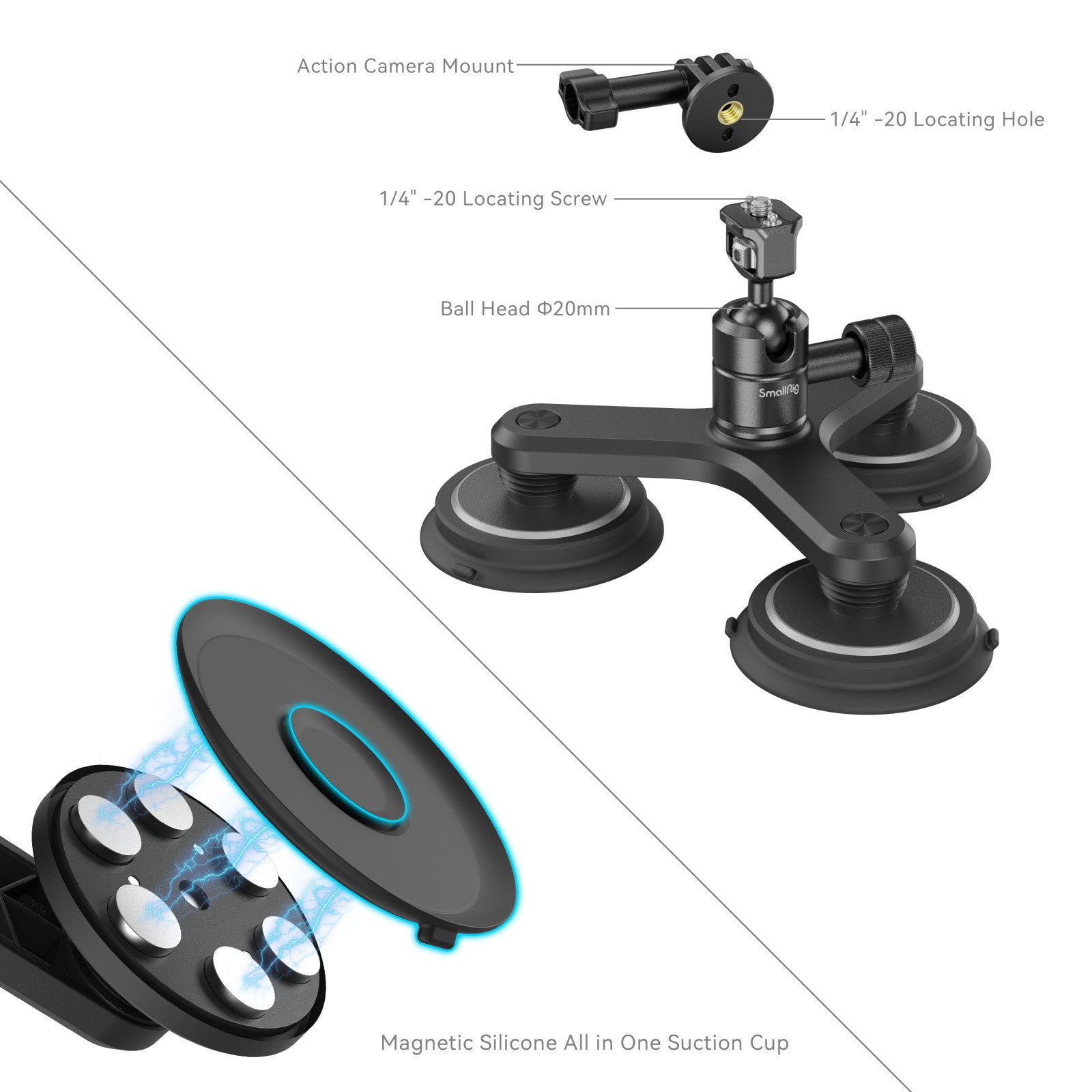 SmallRig комплект за монтаж с тройна магнитна вендуза за екшън камери 4468