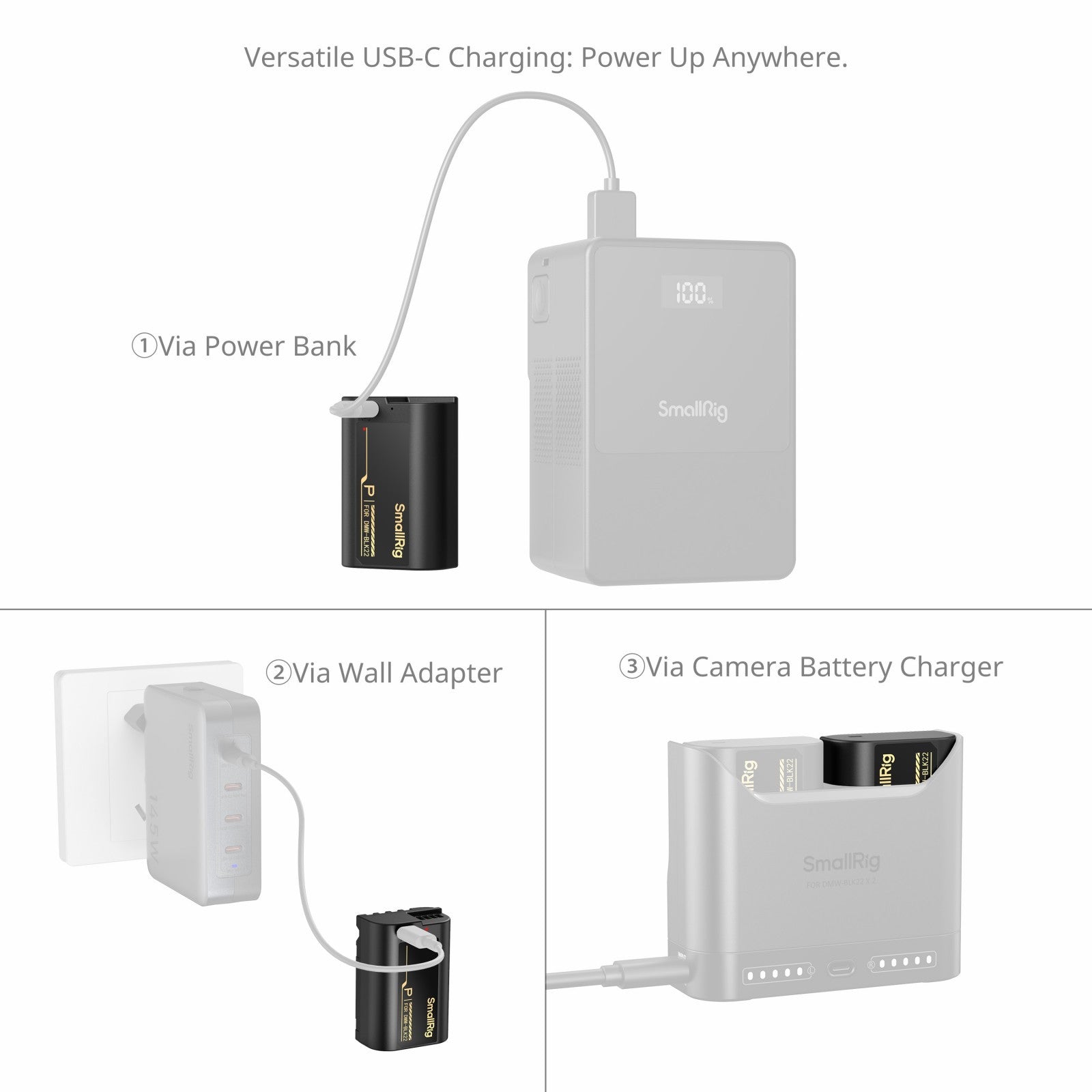 SmallRig Батерия с USB-C Зареждане за Panasonic LUMIX DMW-BLK22 6098