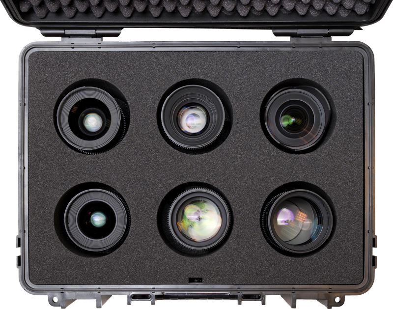 BW Outdoor Cases Type 5000 case w/ custom made foam for up to 6 Samyang VDSLR MKII cinema lens