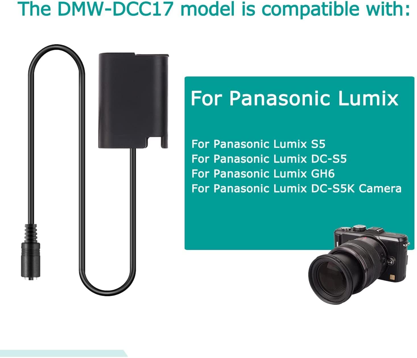 PD USB-C Cable AC8 and BLK22 Dummy Battery Coupler for Panasonic Lumix S5 DC-S5 DC-S5K