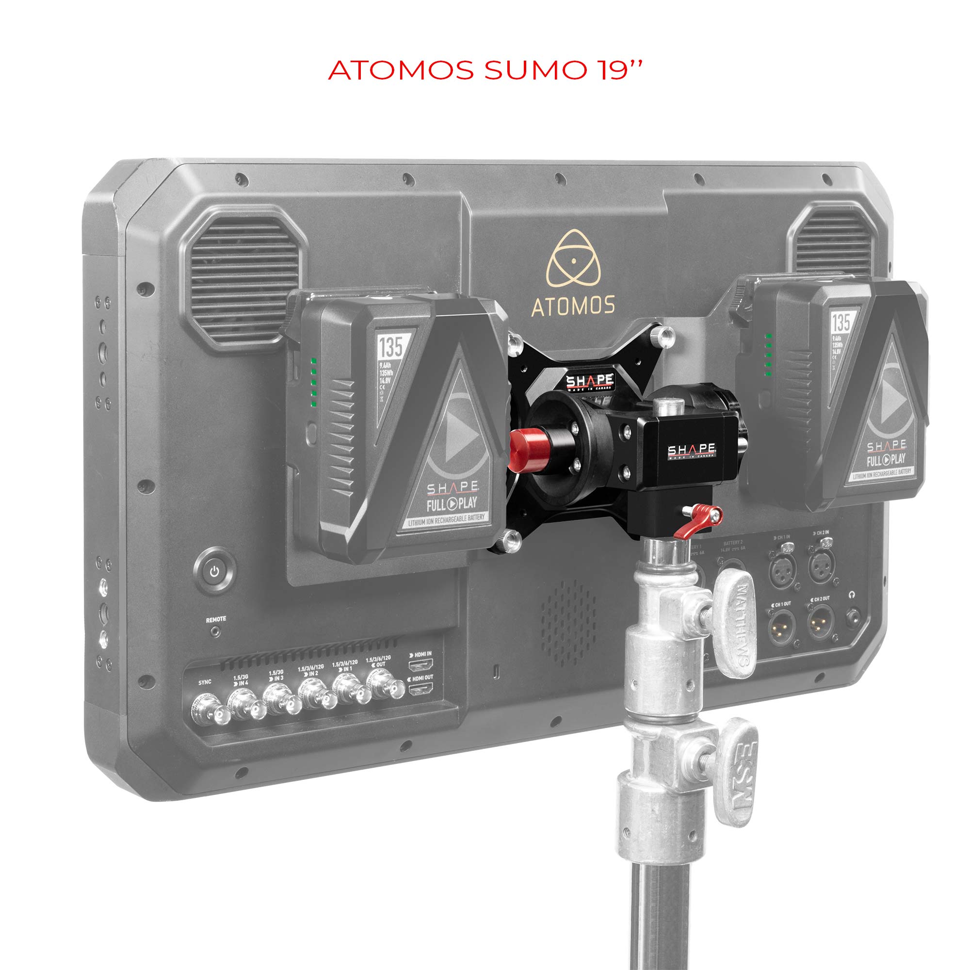 Shape VESA адаптер за про монитори 100x100 - с бутон и опция за статив - За Atomos Sumo, Neon