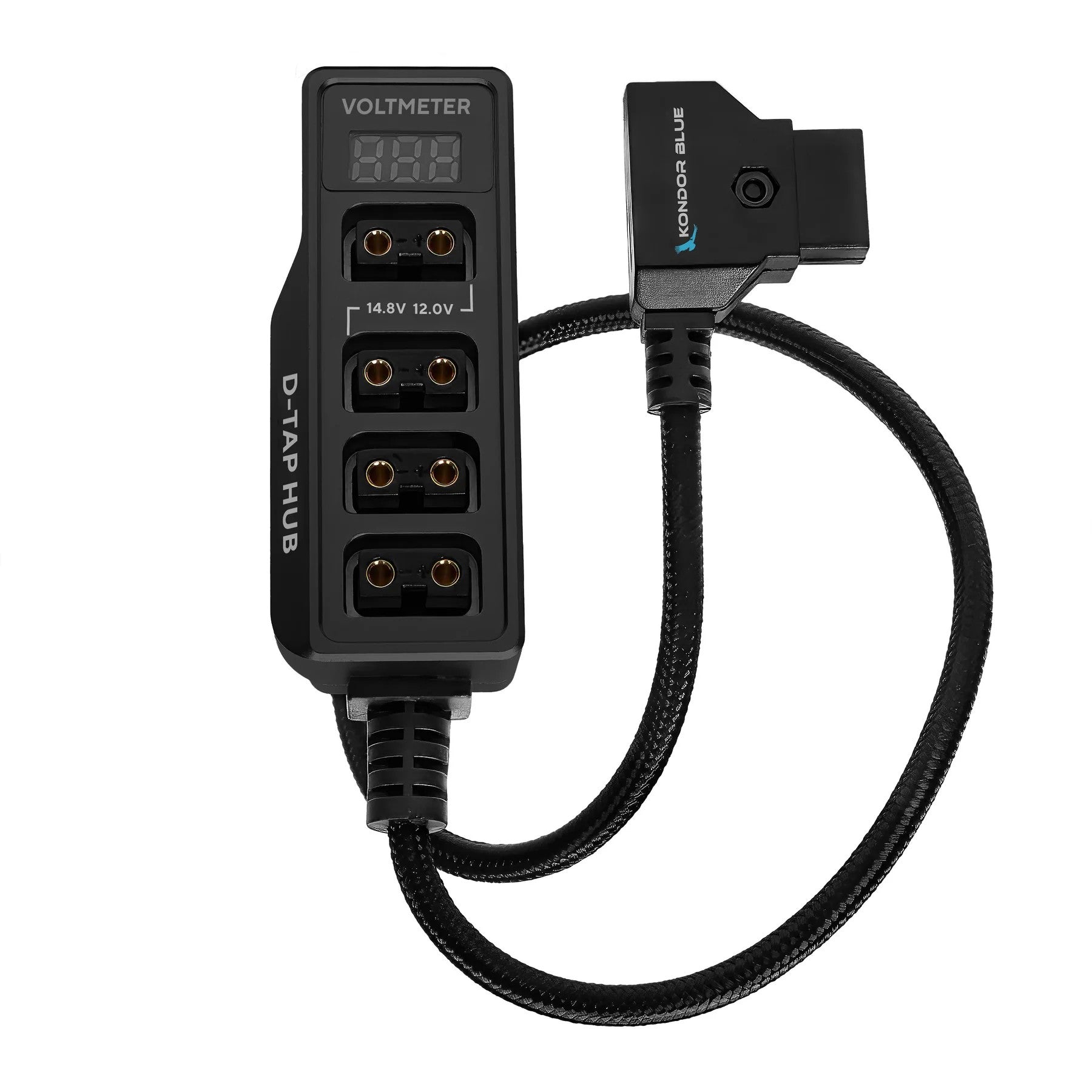 Kondor Blue 12V метален D-Tap разклонител с волтметър 4-пътен сплитер (1/4 резба)
