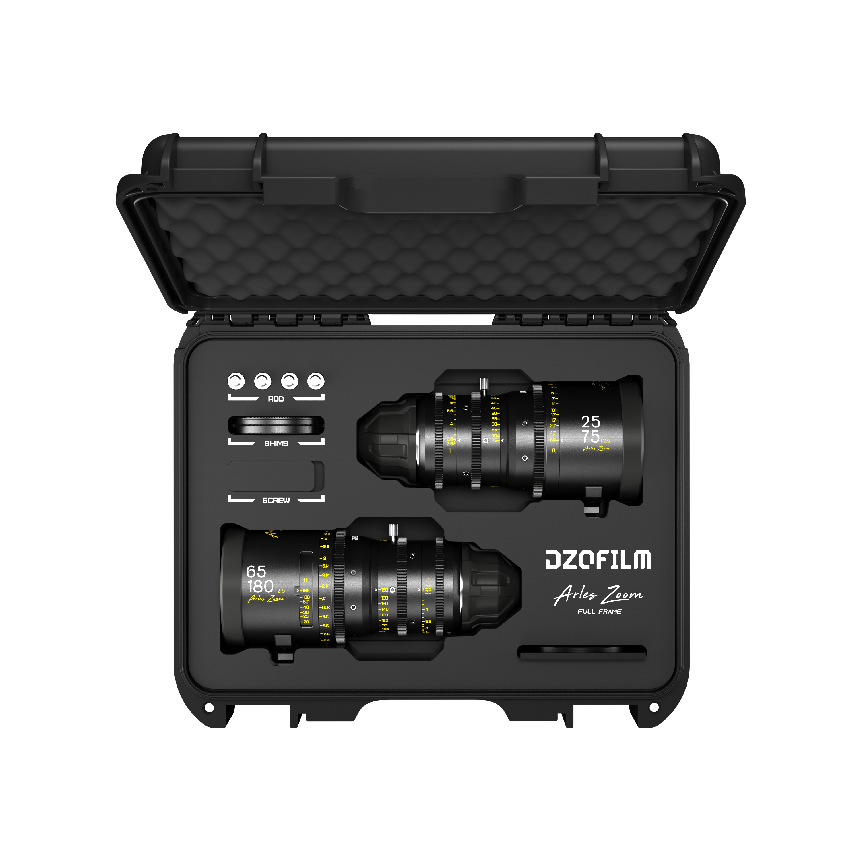 DZOFilm Комплект 2 обектива Arles Zoom 25-75/65-180mm (PL, Черен куфар, Метрична скала)