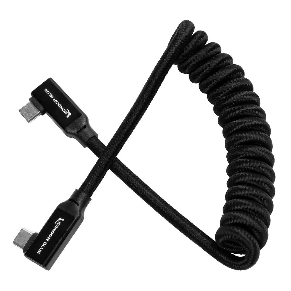 Kondor Blue 12-24in Coiled USB-C 3.1 Right Angle Braided Cable For 8K Data And Power Delivery (Black)