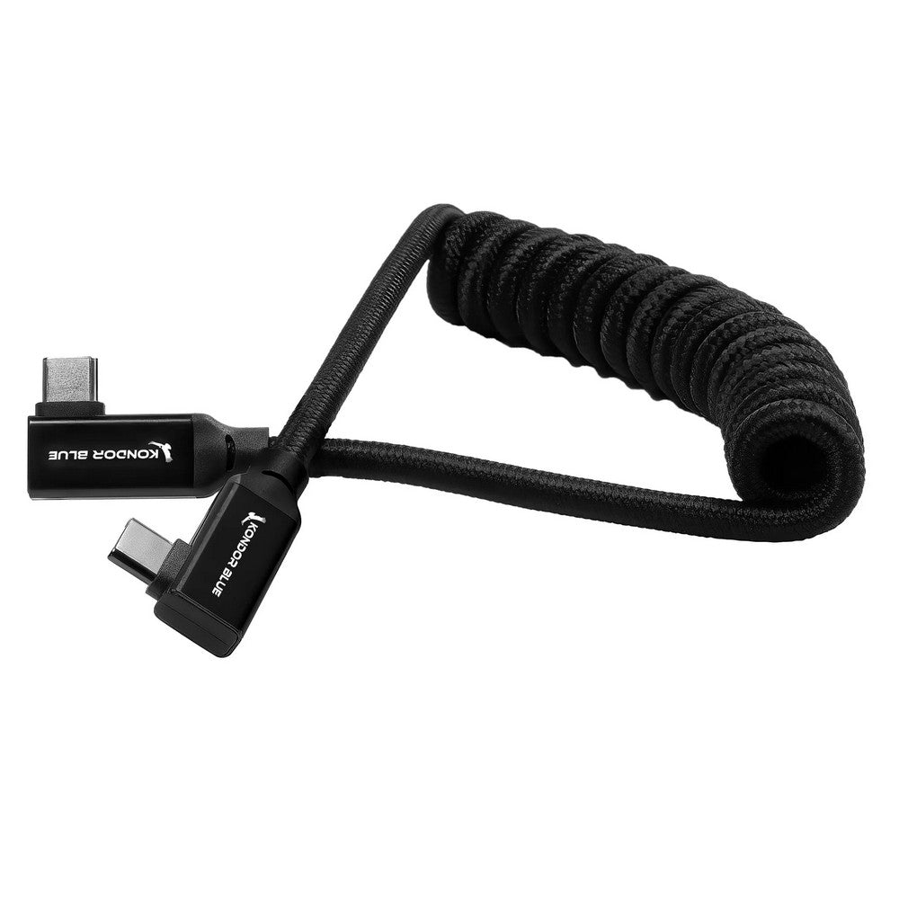 Kondor Blue 12-24in Coiled USB-C 3.1 Right Angle Braided Cable For 8K Data And Power Delivery (Black)