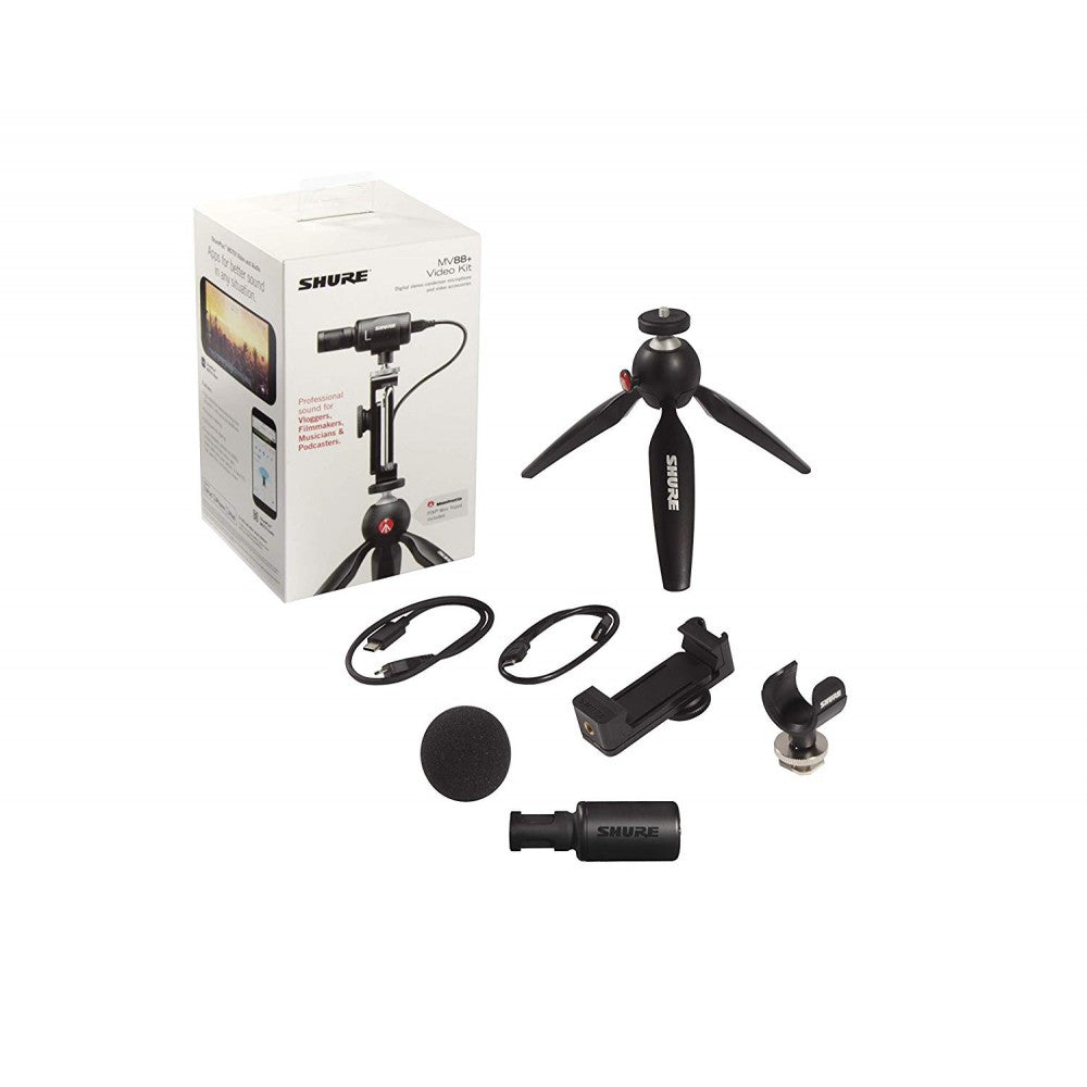 Комплект Shure MV88+VIDEO KIT - микрофон за интервюта, подкаст и видео клипове за мобилни устройства