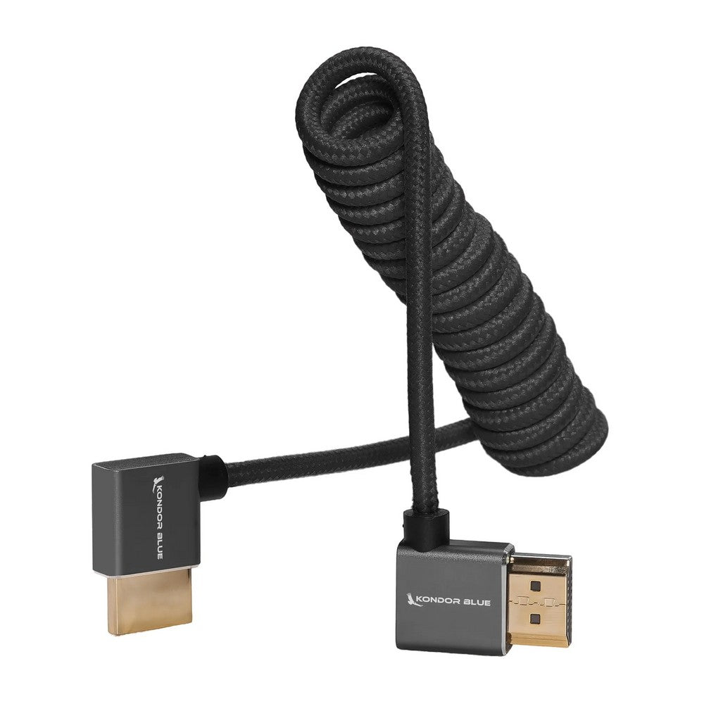 Right Angle Full HDMI Cable 12in-24in Braided Coiled (Black)