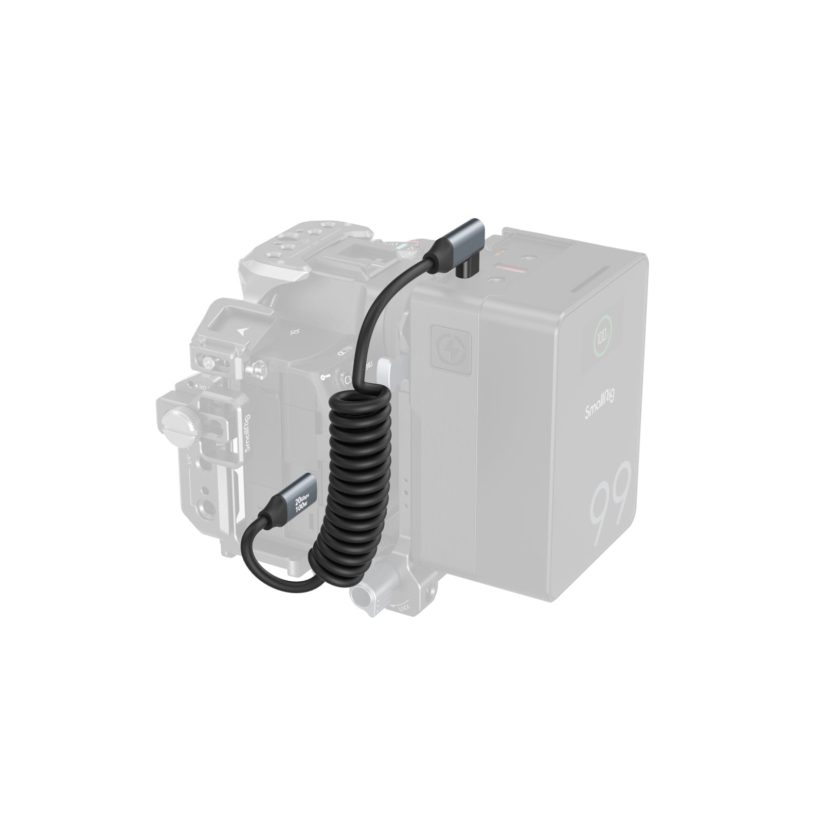 SmallRig USB-C (прав към ъглов) навит на спирала кабел за данни (60 см)