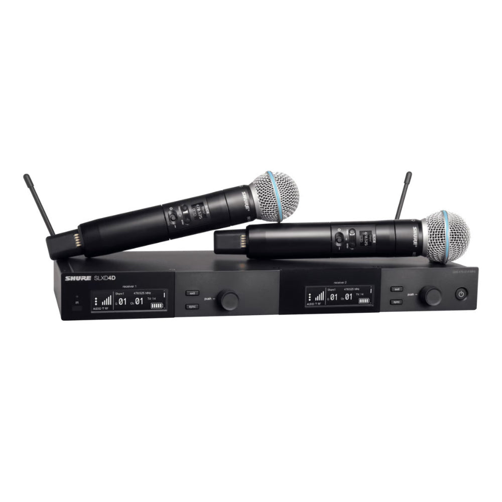 Двуканална безжична система Shure SLXD24DE/B58-H56 (518-562 MHz)  с ръчни микрофони и капсули BETA58-суперкардиод