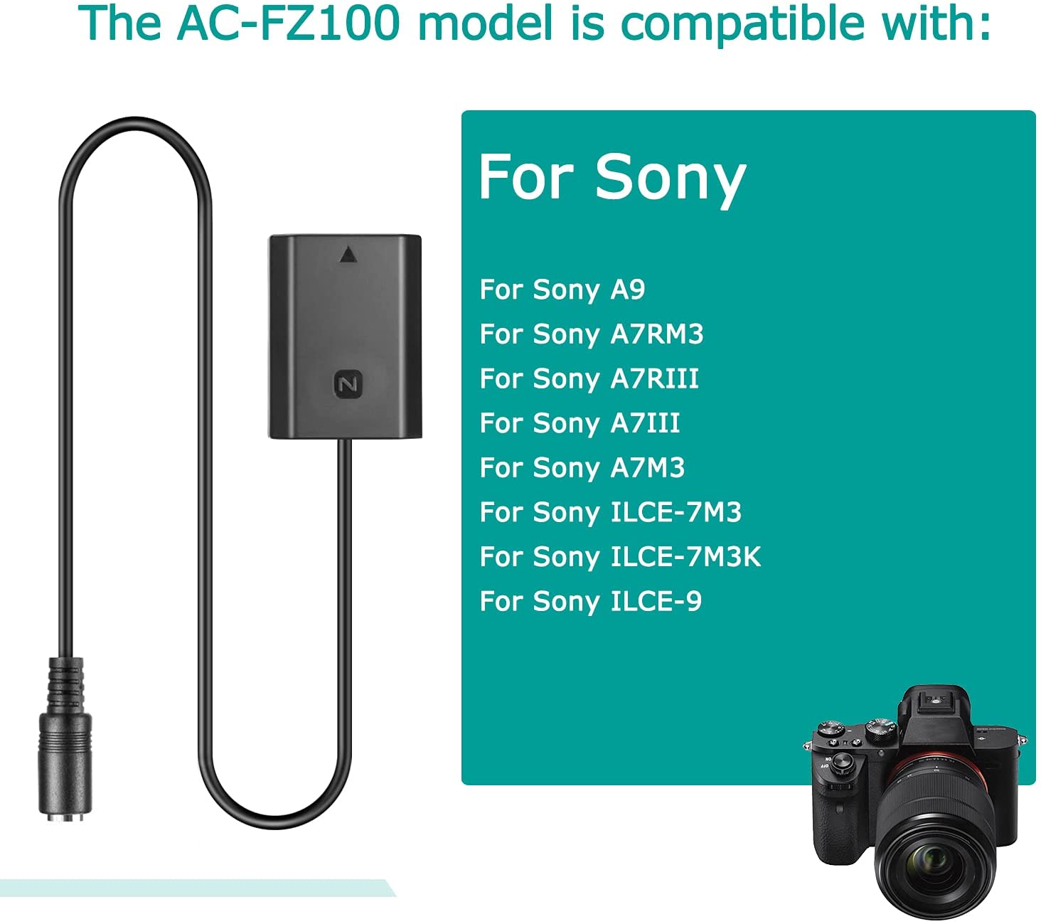 AC-FZ100 захранващ адаптер с дъми батерия за Sony Alpha A9, A7RM3, A7RIII, A7M3, ILCE-9, A6600