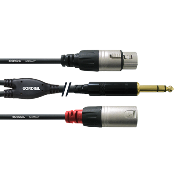 Y-кабел CORDIAL CFY 3 VFM – 6.3 мм стерео (м) към 1x XLR (ж) и 1x XLR (м), 3 метра
