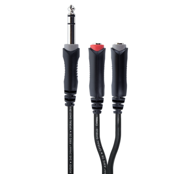 Y-кабел CORDIAL EY 0.3 VGG –  1x 6.3 мм стерео жак към 2x 6.3 мм моно жак (ж), 0.3 м