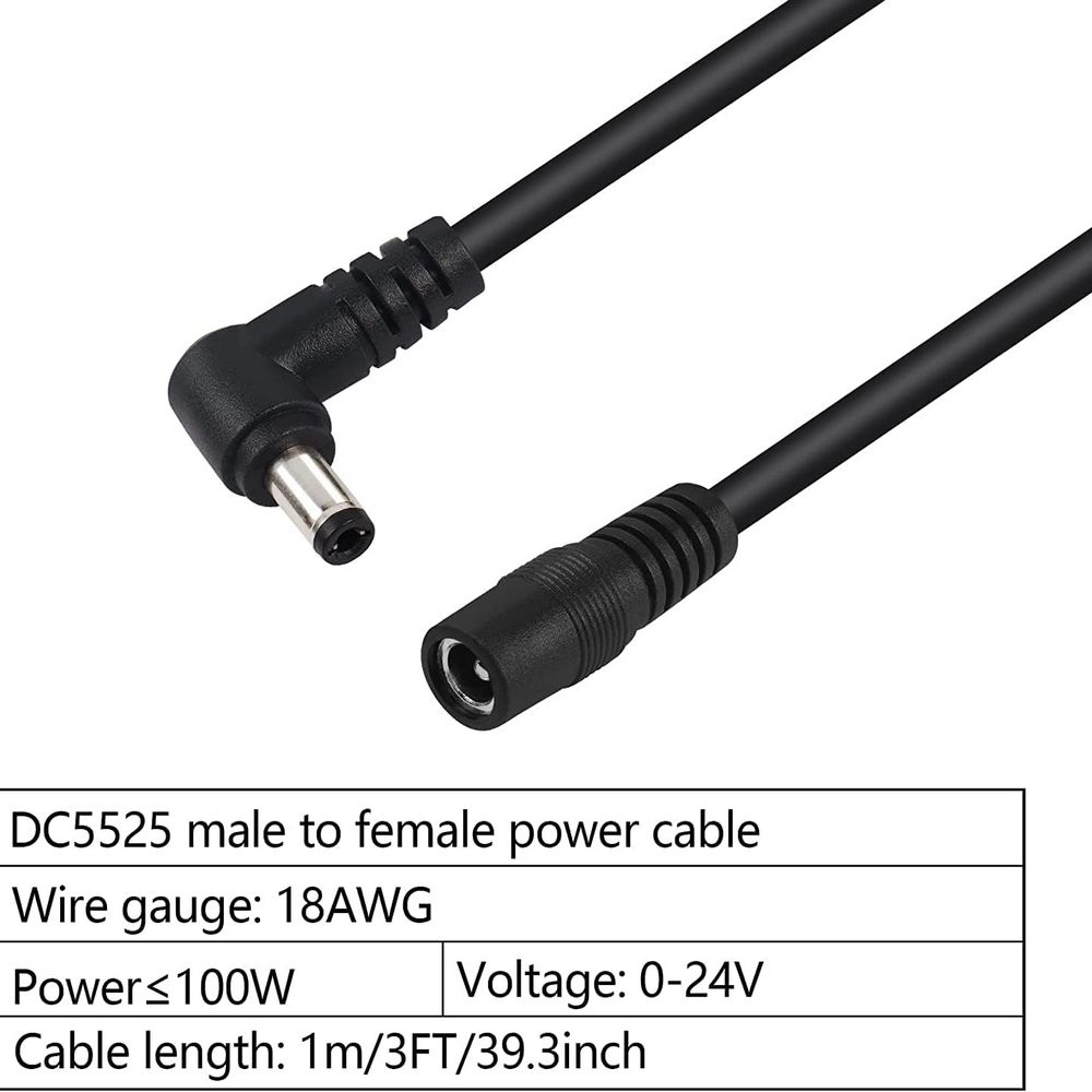 DC 5.5mm x 2.5mm Прав ъгъл, мъжки към женски удължителен кабел (1м)