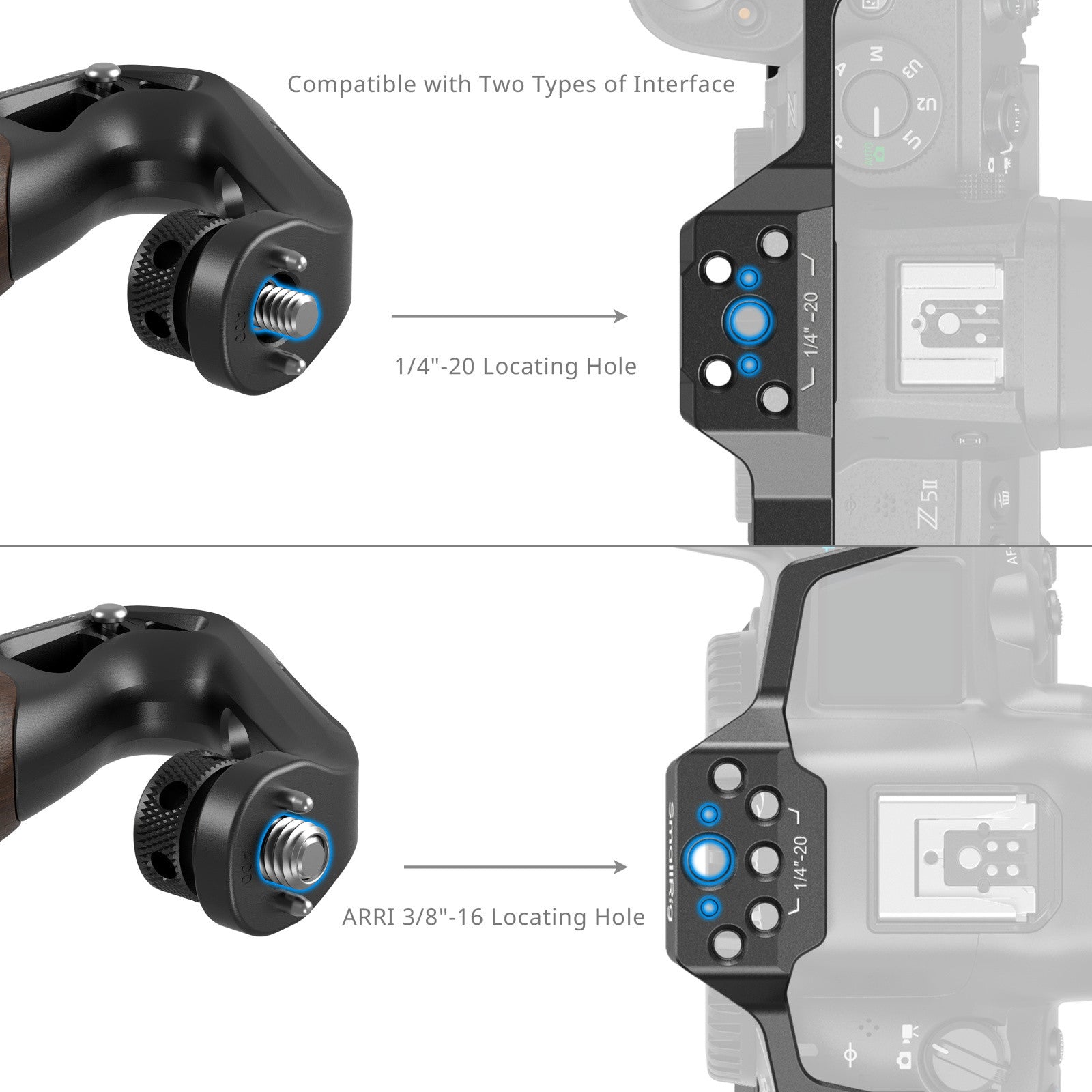 SmallRig дървена горна дръжка с 1/4'„-20 и ARRI 3/8“'-16 фиксиращ винт 5252