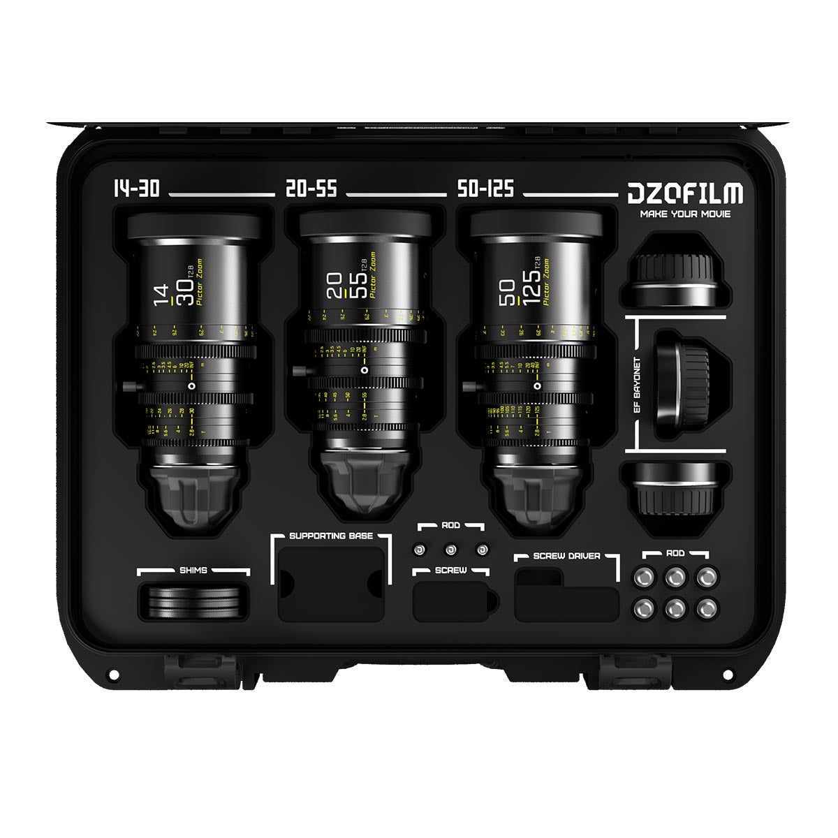 Сет от 3 обектива DZOFILM Pictor 14-30mm, 20-55mm и 50-125mm T2.8