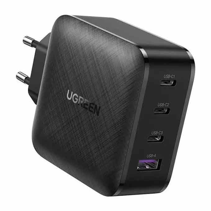 Зарядно устройство Ugreen GaN CD224 (70774), от контакт към 3x USB C(ж) и 1x USB A(ж), 65W, черен