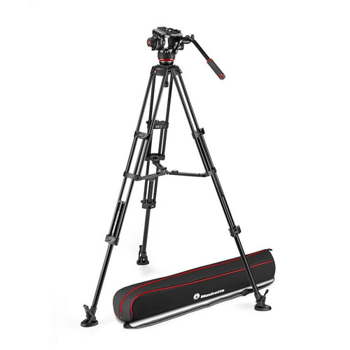 Kit Manfrotto 504X Fluid Video Head with Alu Twin leg tripod with middle spreader