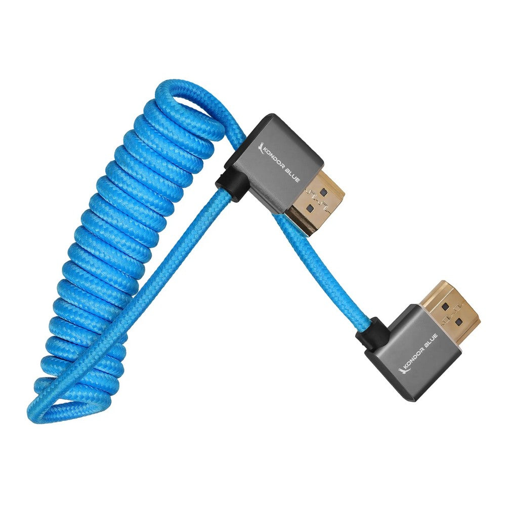 Right Angle Full HDMI Cable 12in-24in Braided Coiled