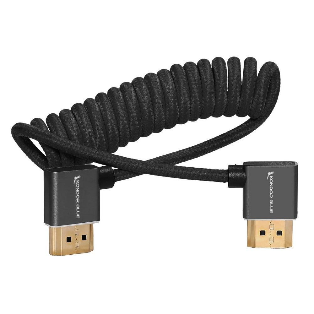 Right Angle Full HDMI Cable 12in-24in Braided Coiled (Black)