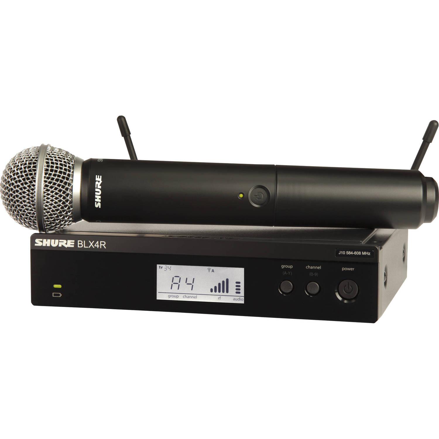 Безжична система Shure BLX24R/SM58-K3E(606-630 MHz) с ръчен микрофон и капсула SM58-кардиод