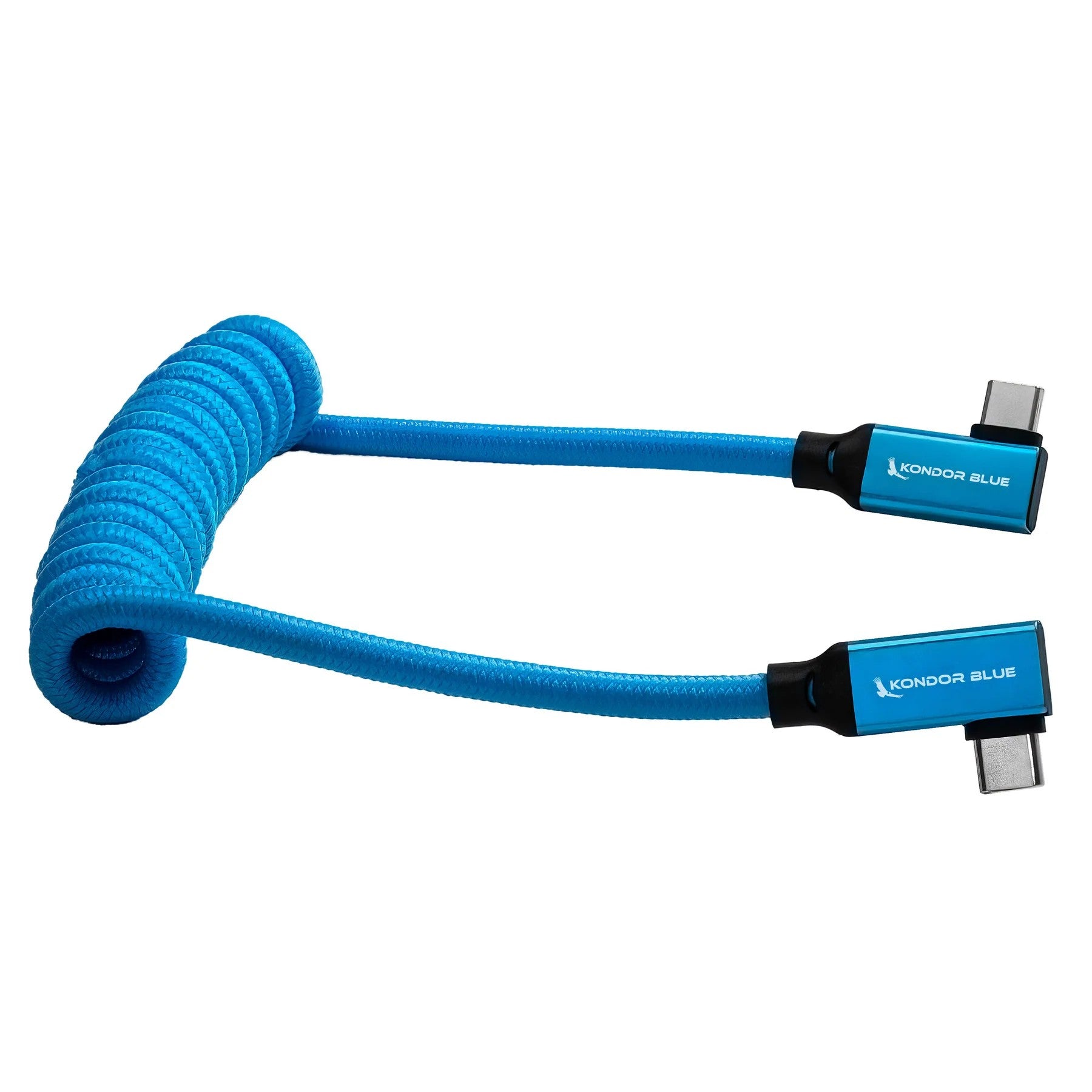 Kondor Blue 12-24in Coiled USB-C 3.1 Right Angle Braided Cable For 8K Data And Power Delivery