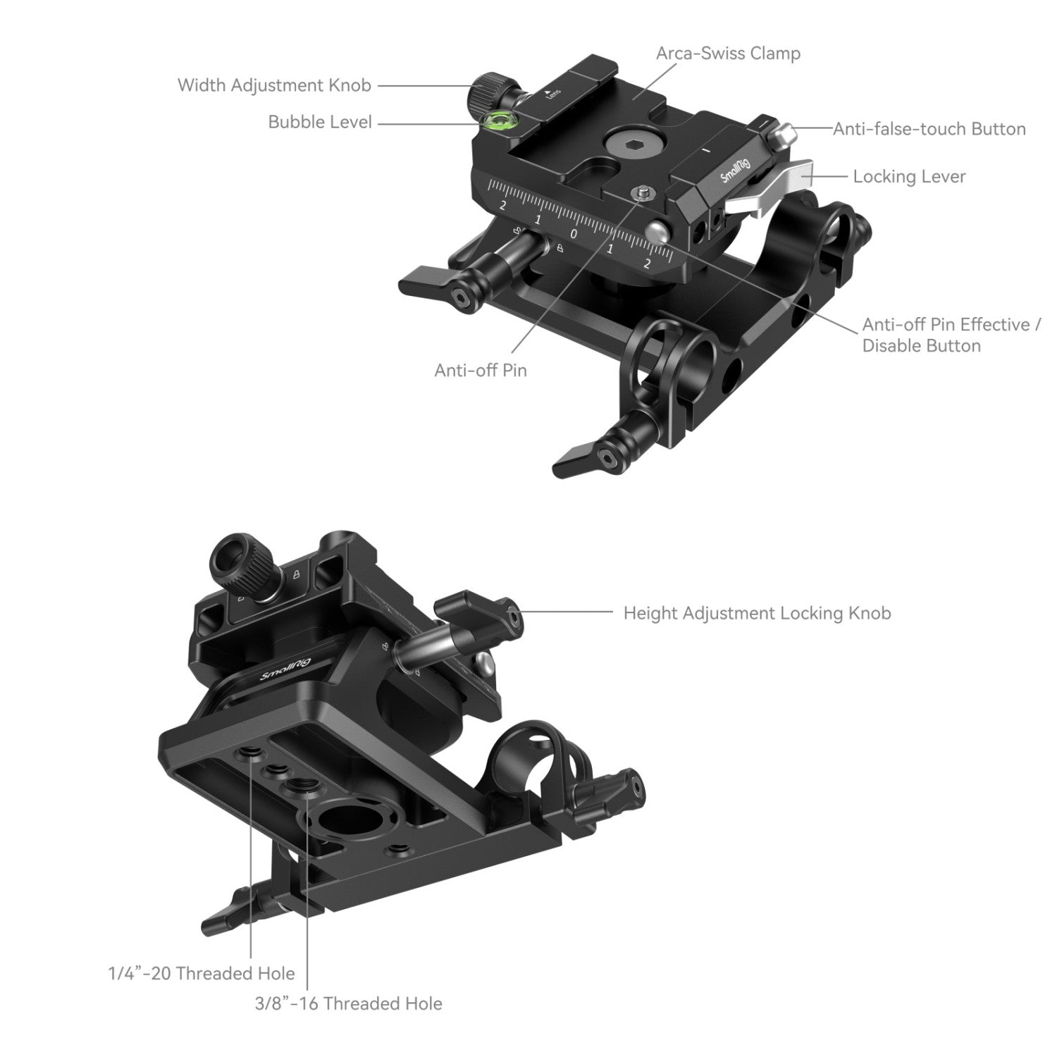 Универсален комплект монтажни плоча с регулируема височина Arca-Swiss на SmallRig 4233