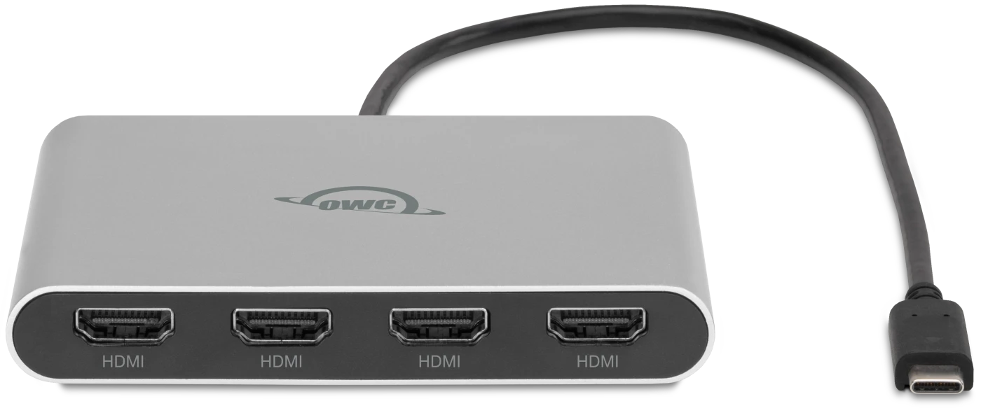 OWC USB-C адаптер към 4× HDMI 4K 60 Hz с DisplayLink