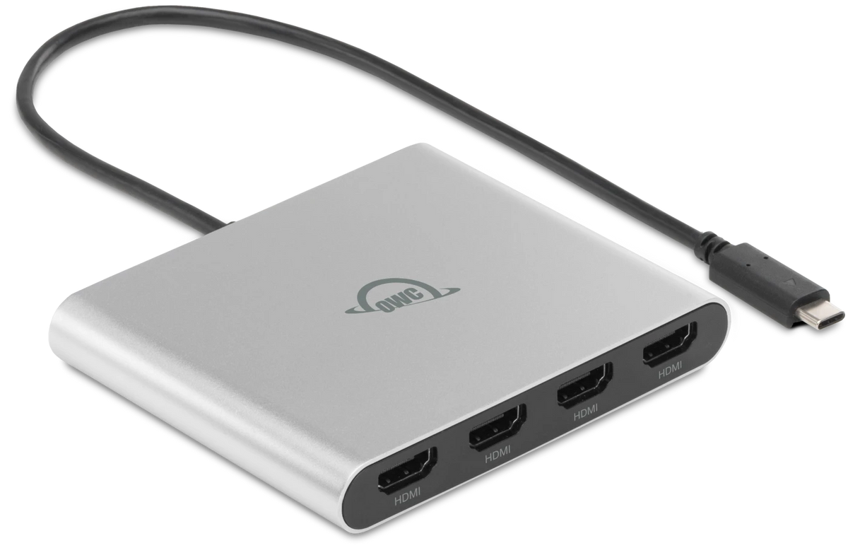 OWC USB-C адаптер към 4× HDMI 4K 60 Hz с DisplayLink