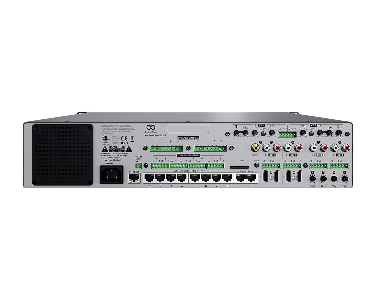 Зонов контролер с усилване Optimal Audio ZONE8P с DSP - 8x100W (4Ω и 8Ω) 4x200W (8Ω)