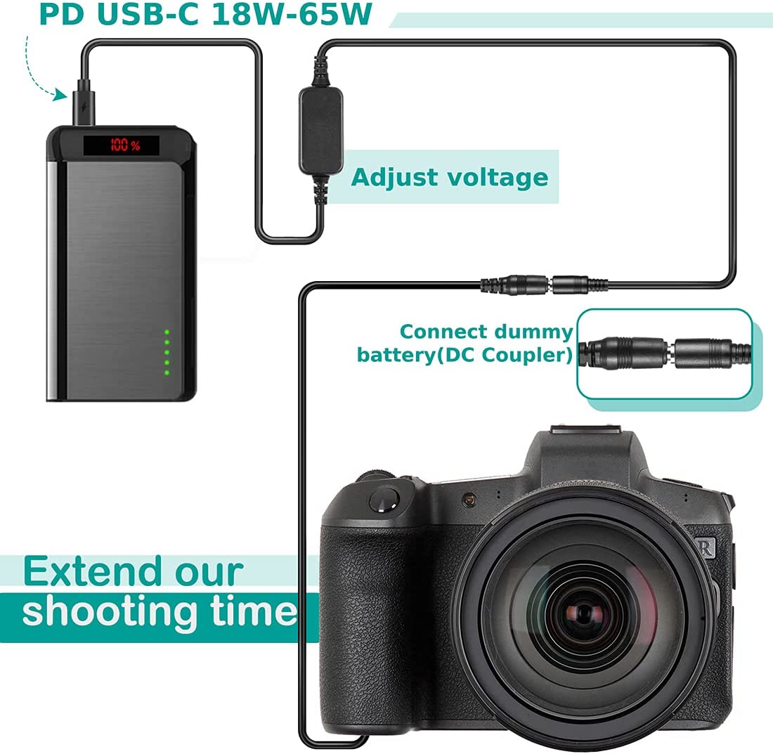 PD USB-C Cable AC8 and BLK22 Dummy Battery Coupler for Panasonic Lumix S5 DC-S5 DC-S5K