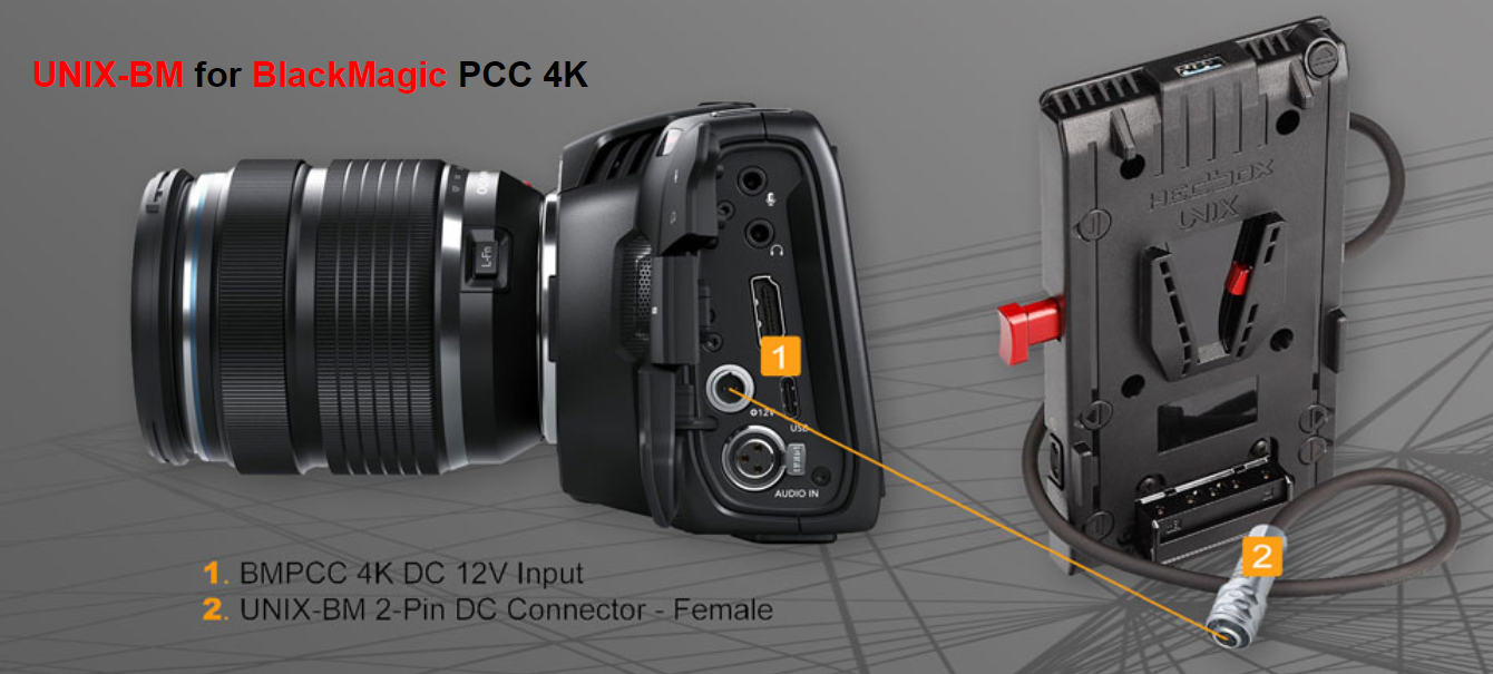 Hedbox Power V-lock Plate UNIX-BM - for BlackMagic Pocket Cinema Camera 4k & 6K