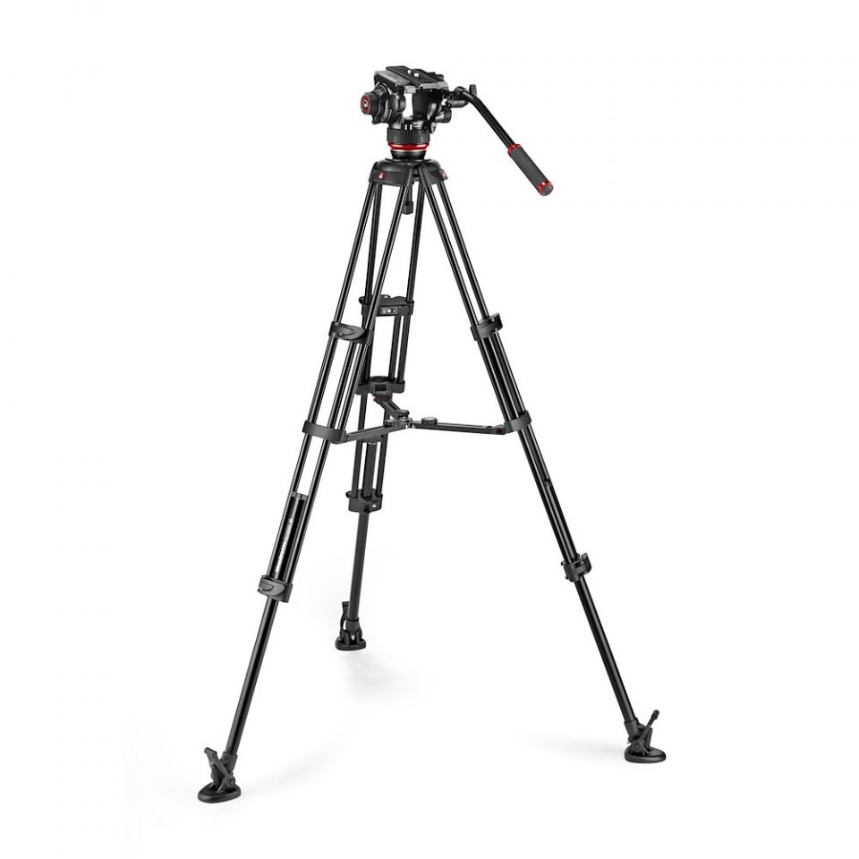Kit Manfrotto 504X Fluid Video Head with Alu Twin leg tripod with middle spreader